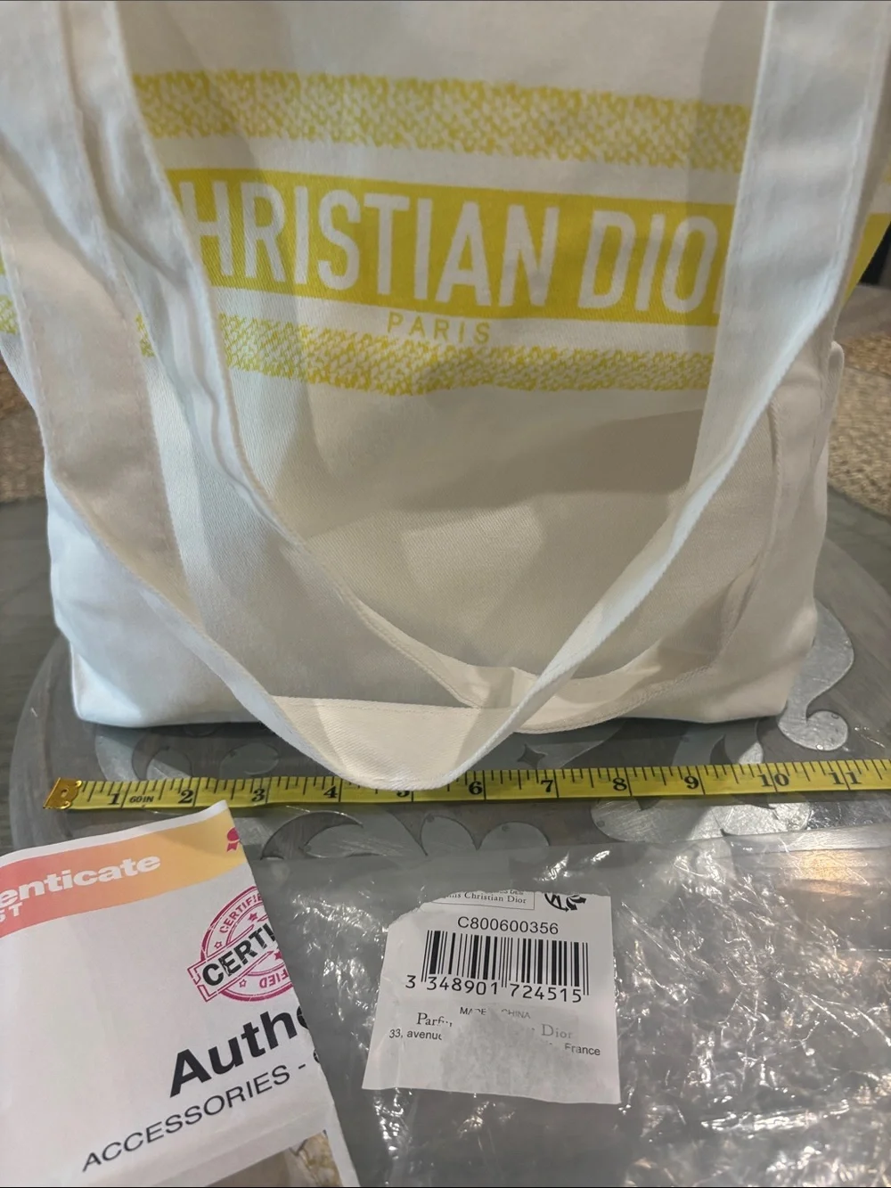 Dior White and Yellow Cotton Tote Bag with certificate of authenticity